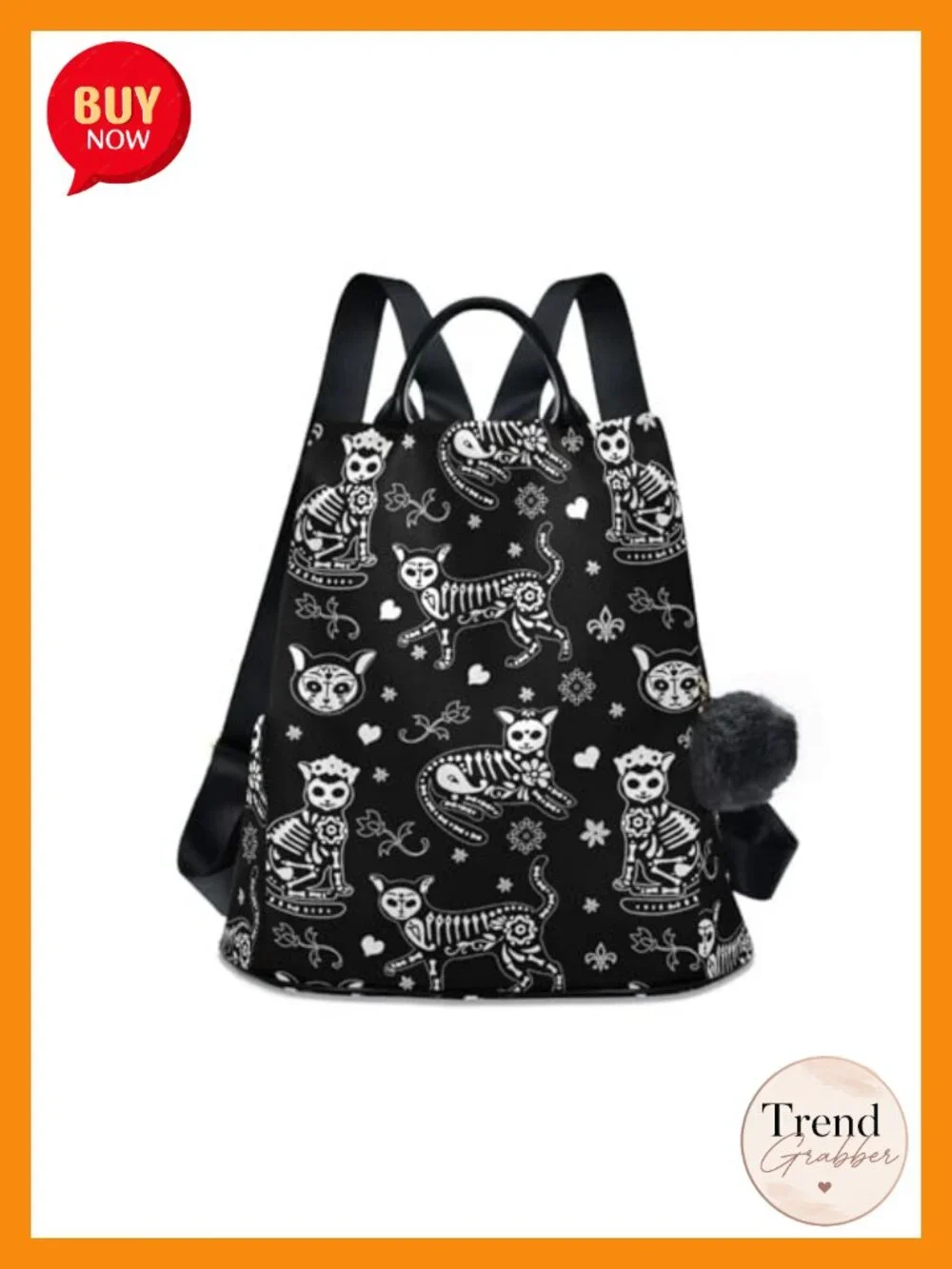 Women's Anti-theft Nylon Travel Backpack Purse with Cartoon Print, Lightweight